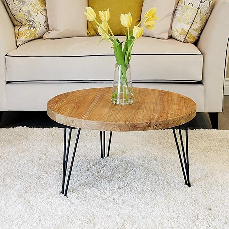 WELLAND Rustic Round Old Elm Wooden Coffee Table | Amazon (US)
