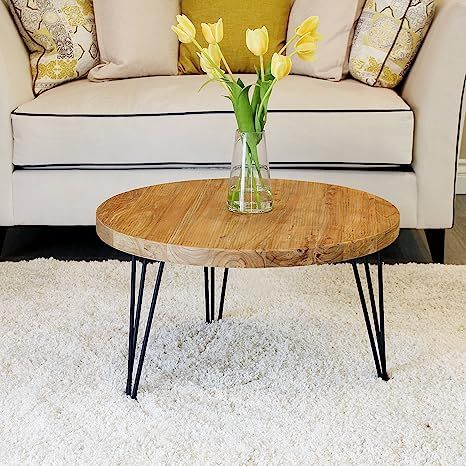WELLAND Rustic Round Old Elm Wooden Coffee Table | Amazon (US)