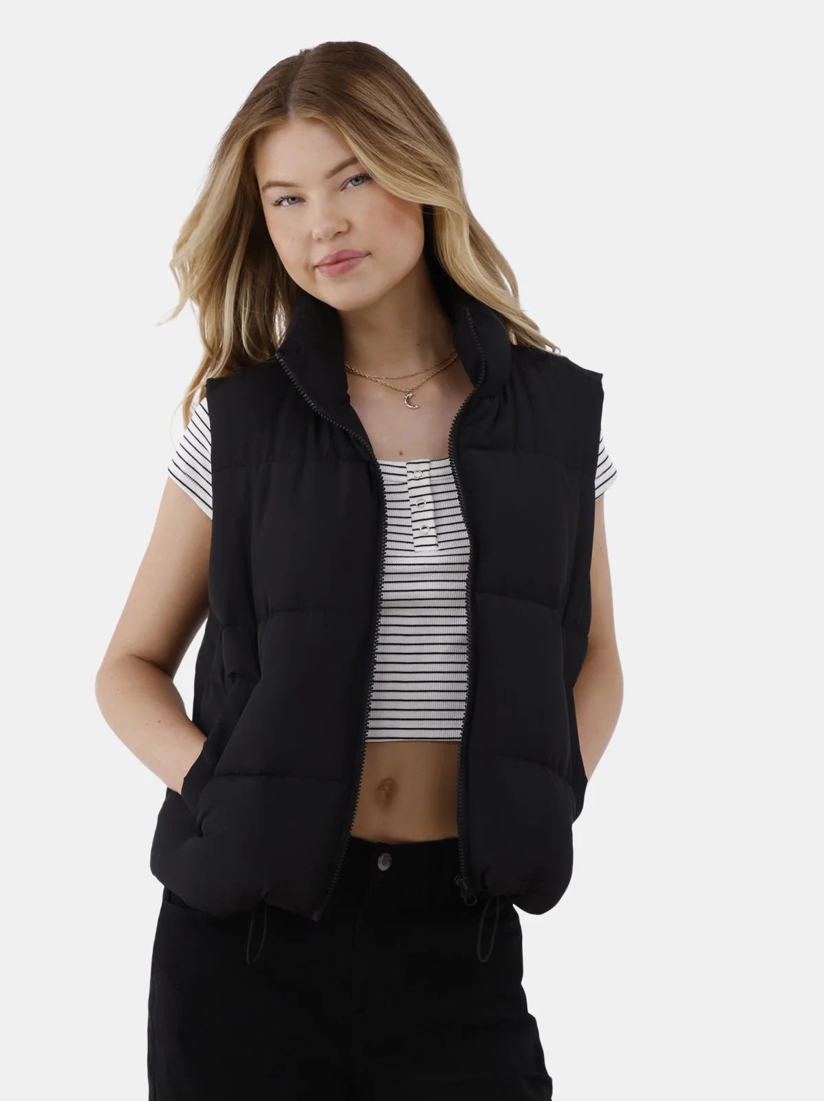 No Boundaries Puffer Vest with Pockets, Women’s and Women’s Plus - Walmart.com | Walmart (US)