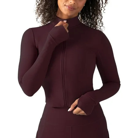 YITTY Active Women's UltraLuxe Cropped Full Zip Jacket, Athleisure, 4-Way-Stretch, Thumbholes, Burgundy, M | Walmart (US)