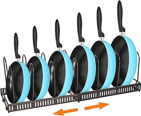 MDHAND Pan Organizer Rack for Cabinet, Expandable Pan Pot Lid Organizer Rack with 7 Adjustable Di... | Amazon (US)