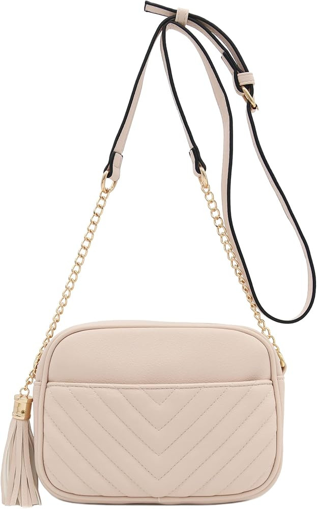 FashionPuzzle Chevron Quilted Crossbody Camera Bag with Chain Strap and Tassel | Amazon (US)
