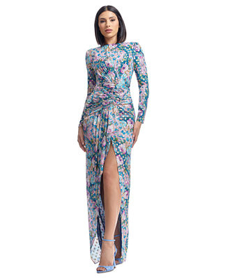 Dress the Population Women's Romera Printed Foil Dot Long-Sleeve Gown - Macy's | Macy's