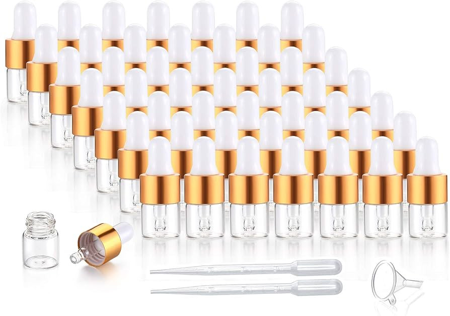 50 Pack, 1ml Clear Glass Dropper Vials for Essential Oils, Travel Sample Test Perfume Liquid Cont... | Amazon (US)