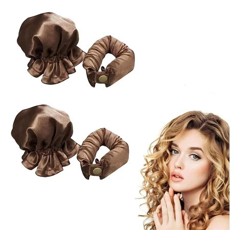 NOGIS 4Pcs Heatless Curling Set, Satin Non-ironing Hair Curler No Heat Curling Rod Headband Hair Roller to Sleep in Heatless Curls Ribbon with Silk Hairnet Sleeping Curlers, Brown | Walmart (US)