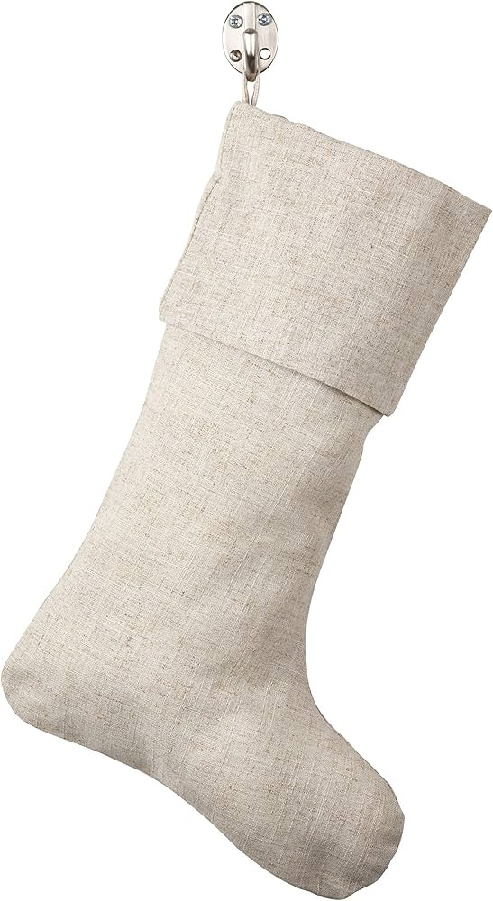 SARO LIFESTYLE Natural Linen Blend Christmas Stocking, 7" x 15", | Amazon (US)