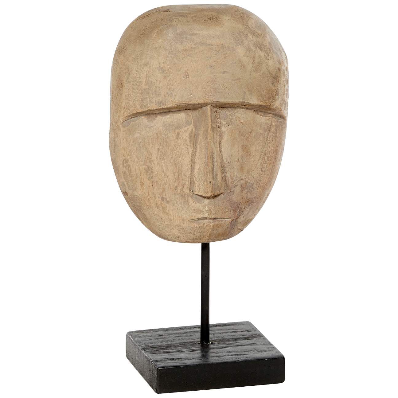 Brown Carved Teak Wood 15 1/2" High Mask Sculpture | LampsPlus.com
