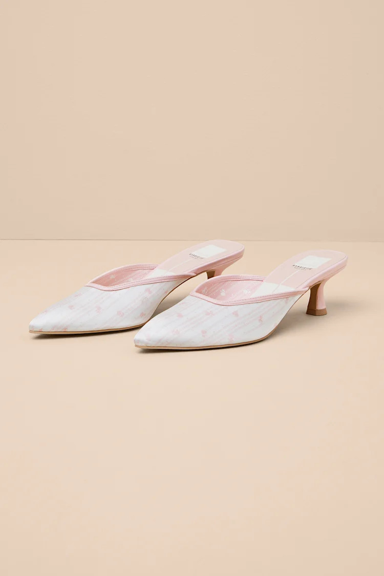 Cleo Pink Floral Satin Pointed-Toe Kitten Heel Pumps | Lulus