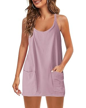 Panadila Womens Summer Sleeveless Mini Dress V Neck Spaghetti Strap Sundress Athletic Short Dress... | Amazon (US)