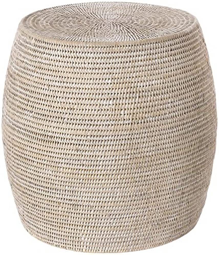 Kouboo, Round Rattan Stool/Side Table, Handwoven, Dia 18 x 18 inch, White Wash | Amazon (US)