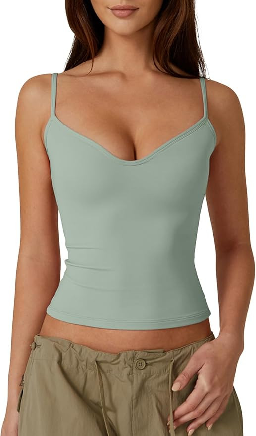 QINSEN Women's Sweetheart Neck Spaghetti Strap Slim Fit Crop Cami Top Soft Bodycon Sleeveless Tan... | Amazon (US)