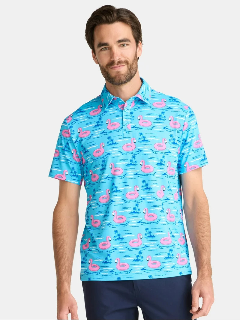 Birdie Bound Men's & Big Men's Swimming Flamingo Print Golf Polo, Sizes S-5XL | Walmart (US)