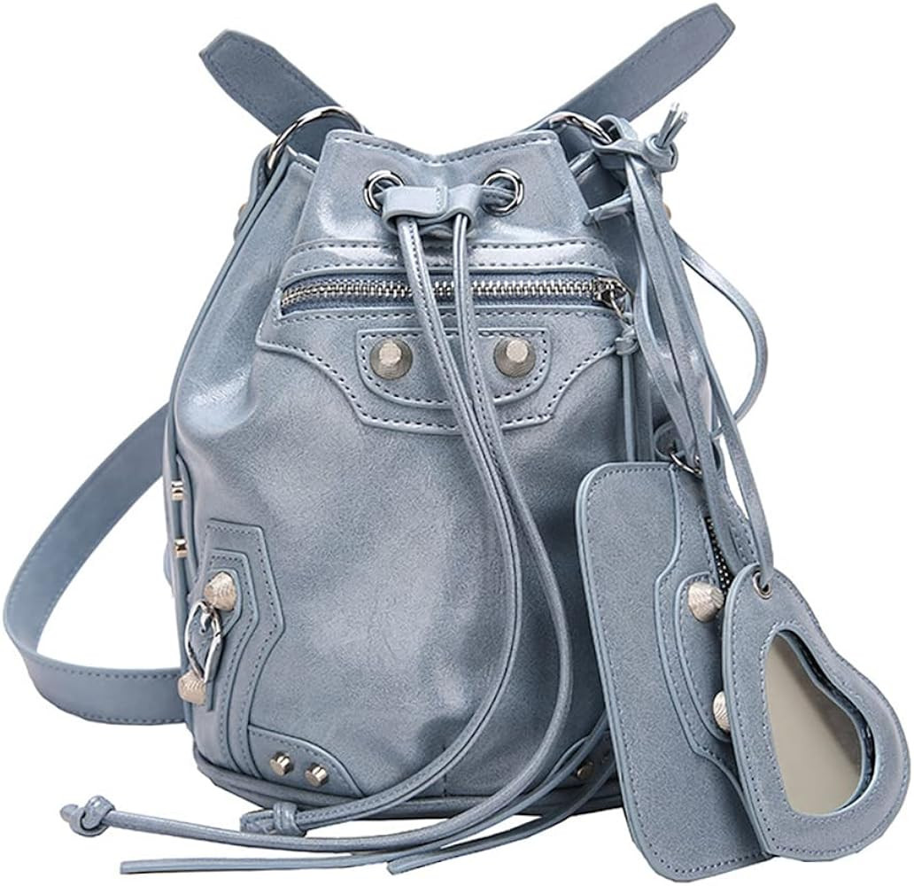 Large Capacity Bucket Bag Purses For Women, Cool Studded Punk Motocycle Crossbody Bag,PU Leather ... | Amazon (US)
