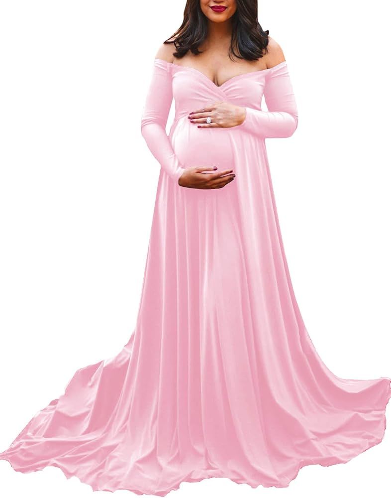 Maternity Off Shoulders Half Circle Gown for Baby Shower Photo Props Dress | Amazon (US)