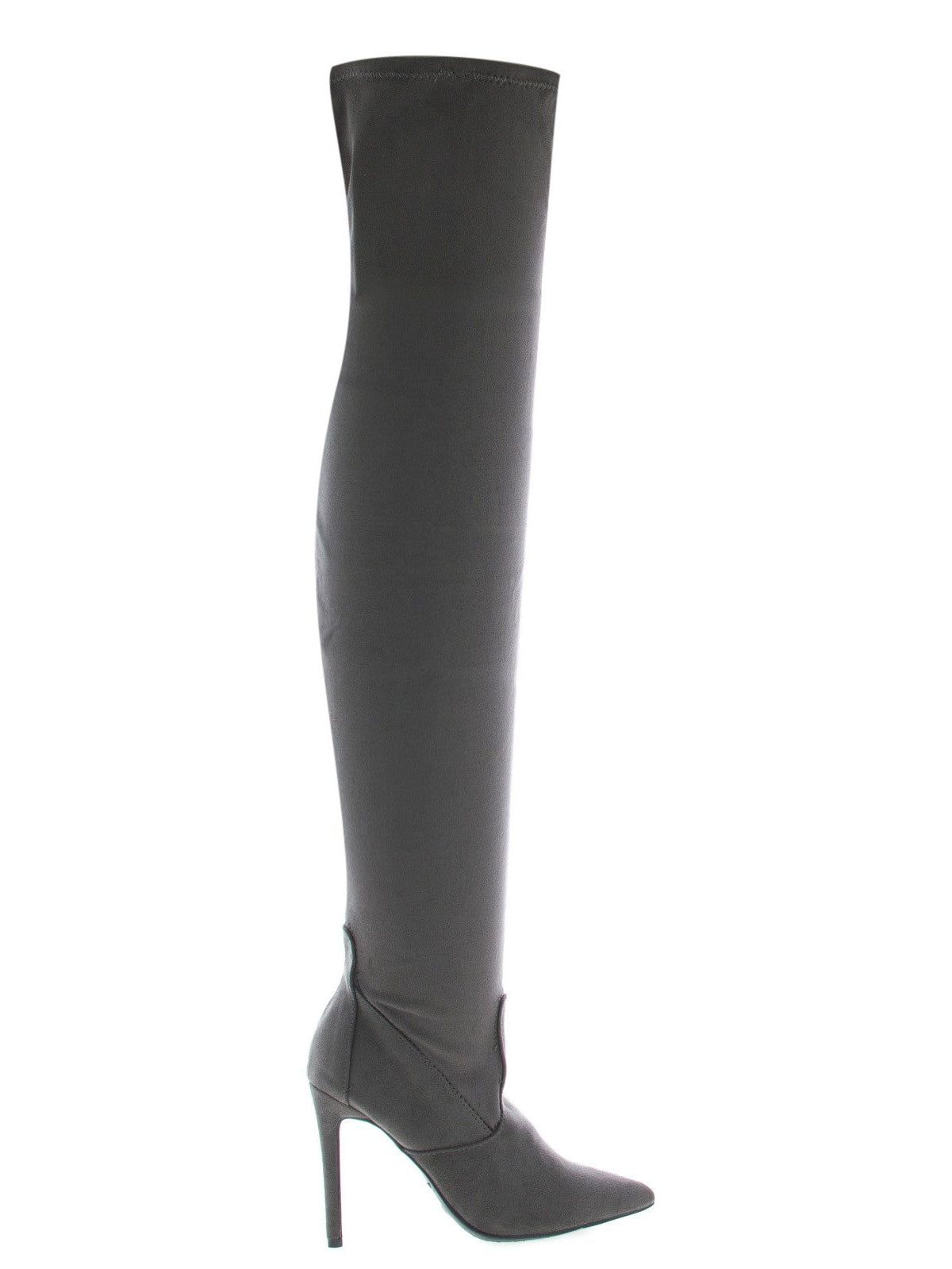 Riseup54S by Anne Michelle, Black Suede Pull On OTK Thigh High Over The Knee High Heel Dress Boot... | Walmart (US)