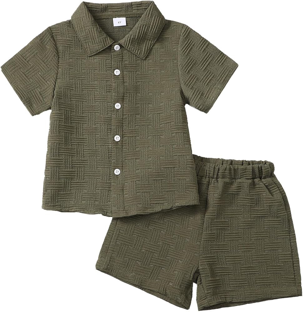 Toddler Boy Clothes Little Kids Summer Outfits Short Sleeve Button Down Shirt Top Shorts Set 2PCS... | Amazon (US)