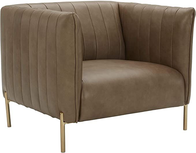 Amazon Brand – Rivet Frederick Mid-Century Channel Tufted Leather Chair, 38"W, Taupe | Amazon (US)