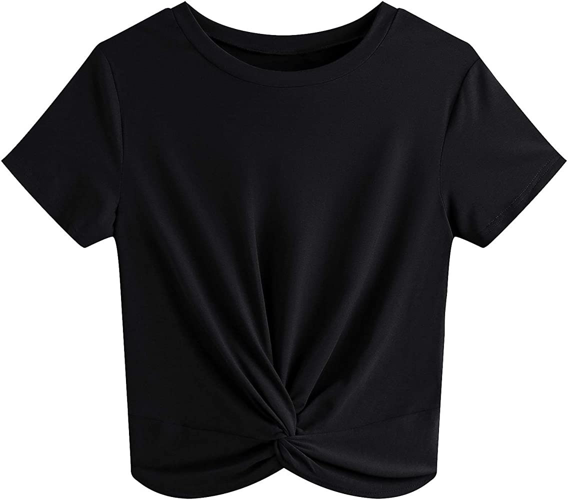 JINKESI Women's Summer Causal Short Sleeve Blouse Round Neck Crop Tops Twist Front Tee T-Shirt | Amazon (US)