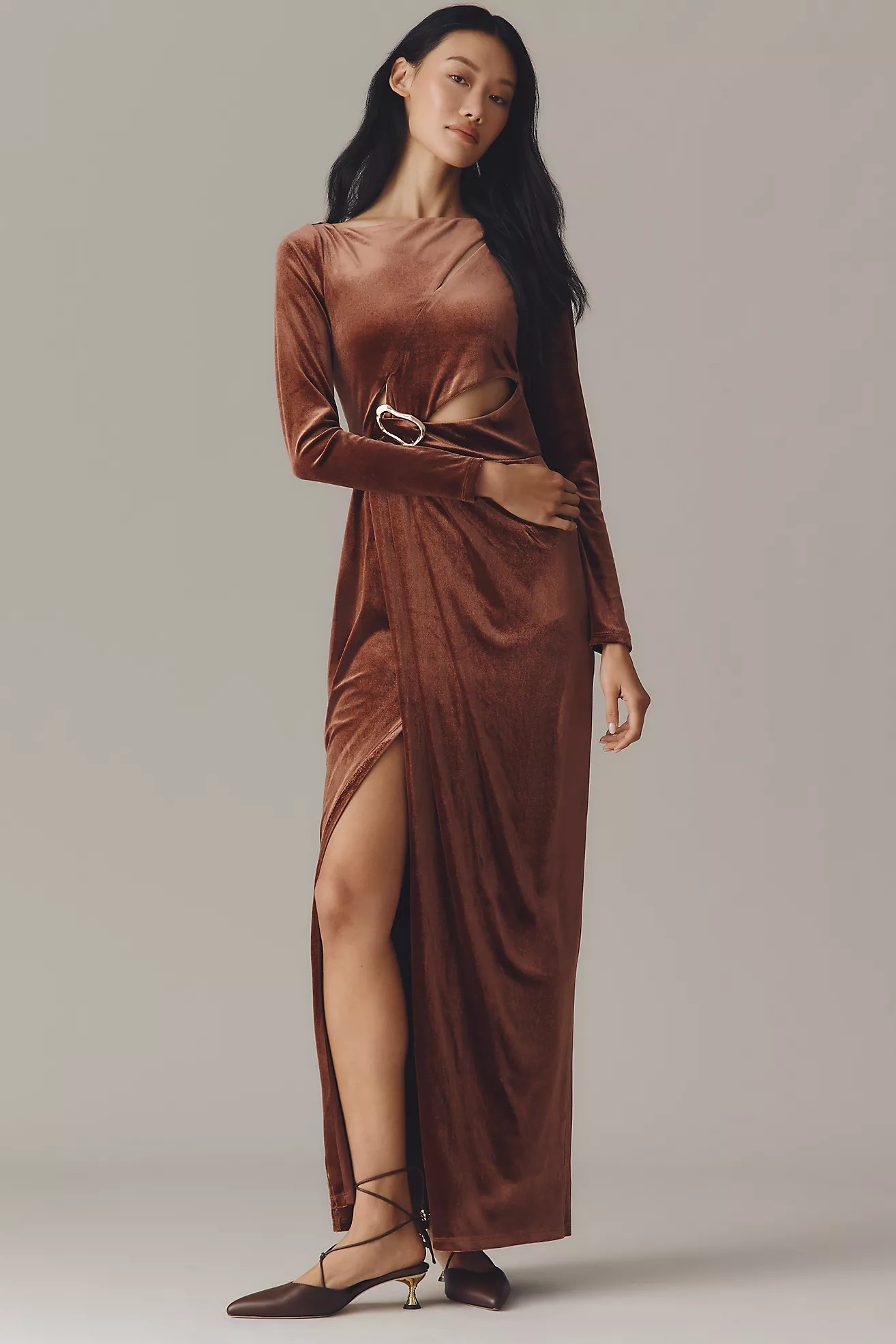 Avec Les Filles Long-Sleeve Cutout Velvet Maxi Dress | Anthropologie (US)