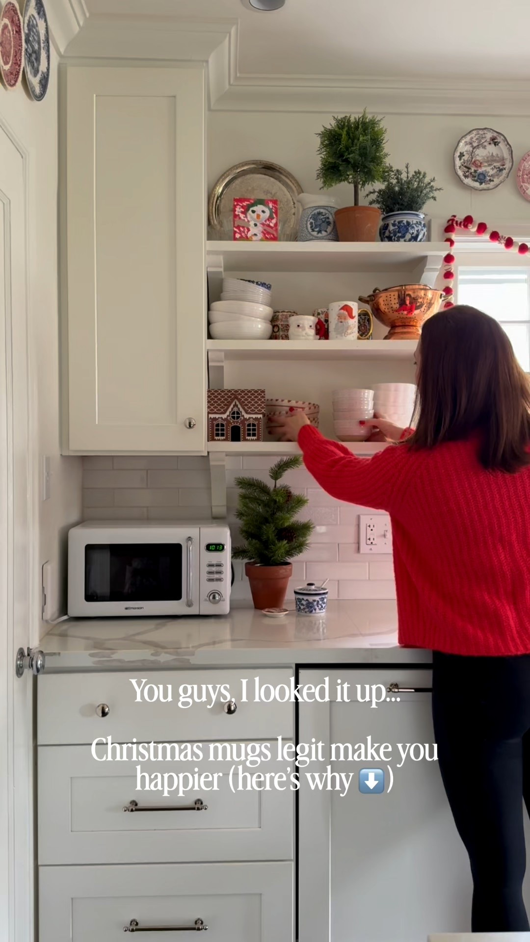 I was sure there had to be some scientific reason, so I looked it up. It’s called “context-dependent memory” or cue-based positive recall; when you pull out the mugs each year or choose one instead of a regular mug, it pulls up cozy, joyful, connected moments which releases dopamine. It’s the same reason traditions like music make us feel calm and festive, but it’s cool when a physical element of my home can have that impact too. Another reason our homes matter!

#LTKmorningroutine #LTKSeasonal #LTKHoliday