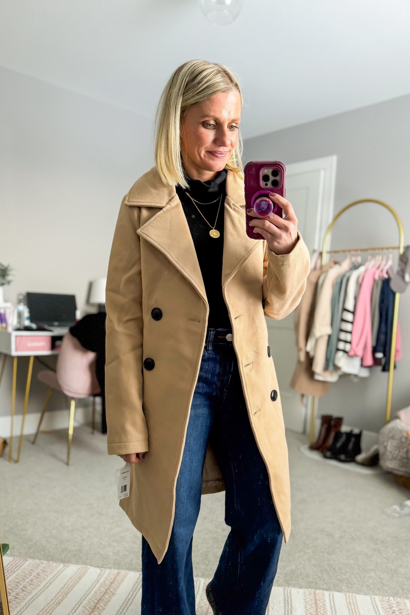 This faux wool tretch coat is the perfect coat to wear in early spring when the weather is still cold! It’s warm and soft, but still has that classic tretch coat style! I’m wearing a small  

#LTKOver40 #LTKSeasonal #LTKPetite
