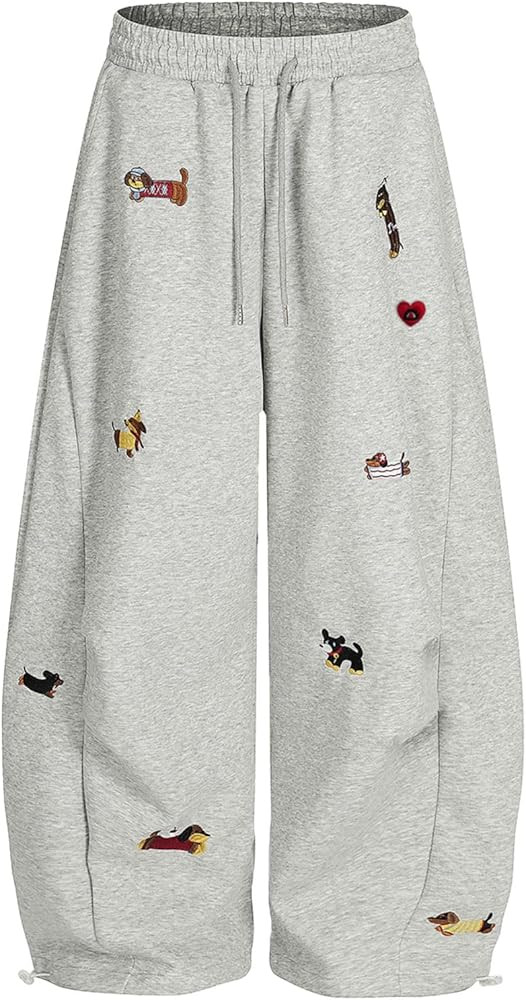 Aelfric Eden Embroidery Puppy Baggy Barrel Sweatpants Casual Y2K Elastic Drawstring Unisex Wide L... | Amazon (US)