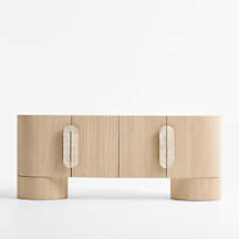 Kahn 75" Ribbed Whitewashed Ash Wood Storage Media Console | Crate & Barrel | Crate & Barrel