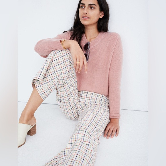 Madewell Emmett Wide-Leg Crop Denim Jeans Pants in Rainbow Windowpane, 32 | Poshmark
