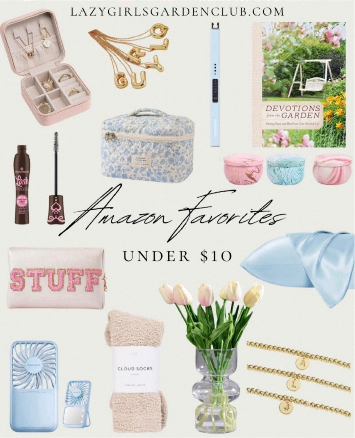 My favorite Amazon products ALL $10 or under - makes for great last minute gift ideas! 🩵

Make a bag, initial necklace, garden, devotionals book, lash, Princess, mascara, jewelry, organizer, silk, pillowcase, mini fan, cloud, fluffy socks, bubble, flower vase, initial bracelet 



#LTKHome #LTKFindsUnder50 #LTKFindsUnder100