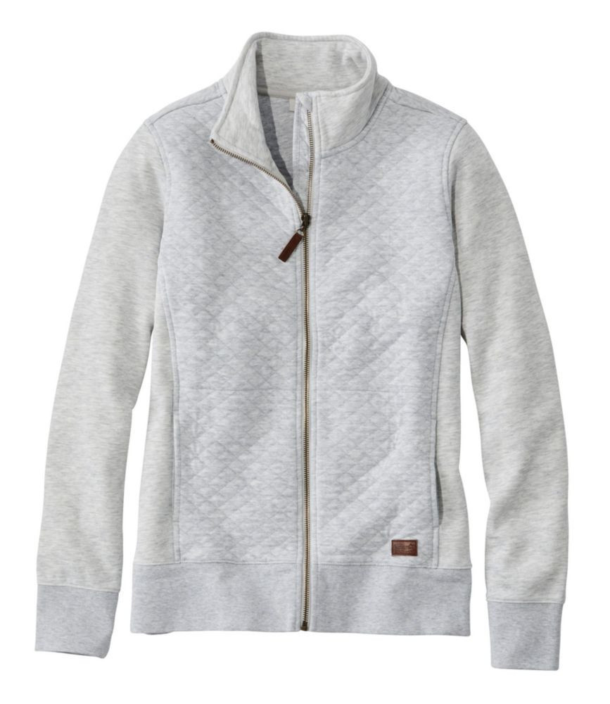 Women's Quilted Full-Zip Sweatshirt Light Gray Heather Extra Small, Cotton Polyester L. L.Bean | L.L. Bean