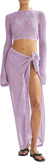 Women's Swimsuits Cover Ups Set for Crochet Bathing Suit Hollow Out 2 Piece Bikini Coverup Beach ... | Amazon (US)