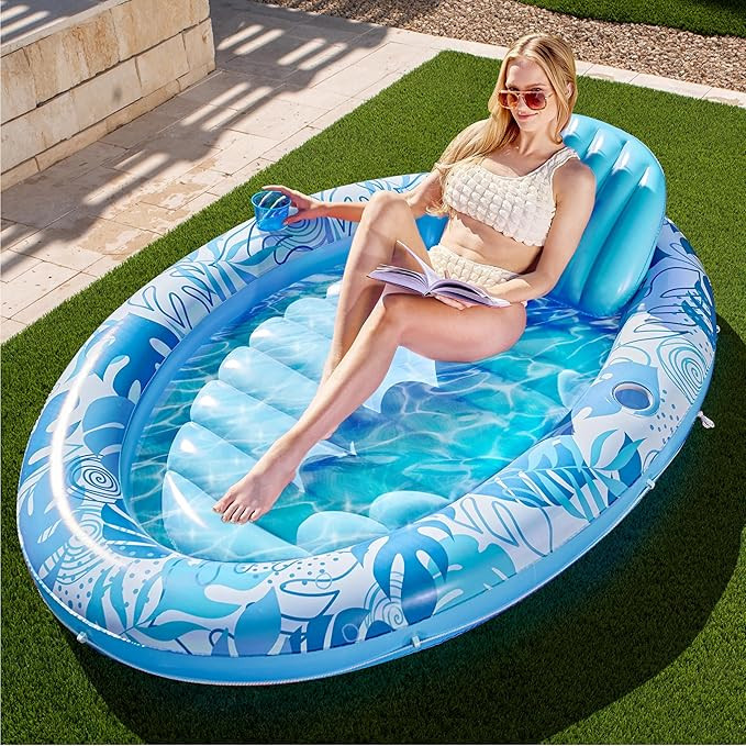 SLOOSH Inflatable Tanning Pool Lounger Float, 70" x 50" Pool Floats Adult with Pillow,Oval Suntan... | Amazon (US)