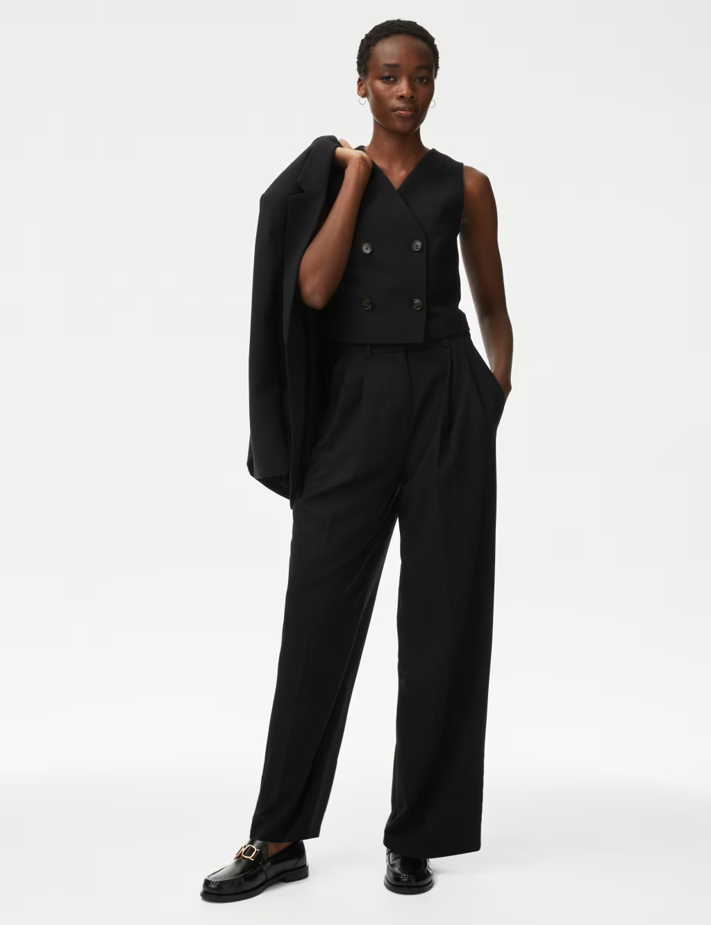 Pleat Front Relaxed Wide Leg Trousers | Marks & Spencer (UK)