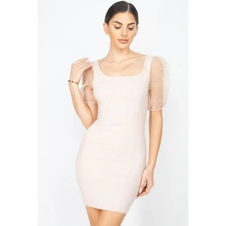 Sheer Puff Sleeves Mini Dress S | Walmart (US)