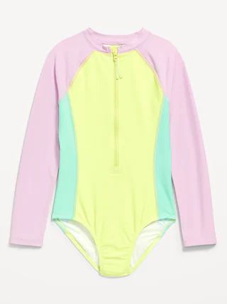 Color-Block Zip-Front Rashguard One-Piece Swimsuit for Girls | Old Navy (US)