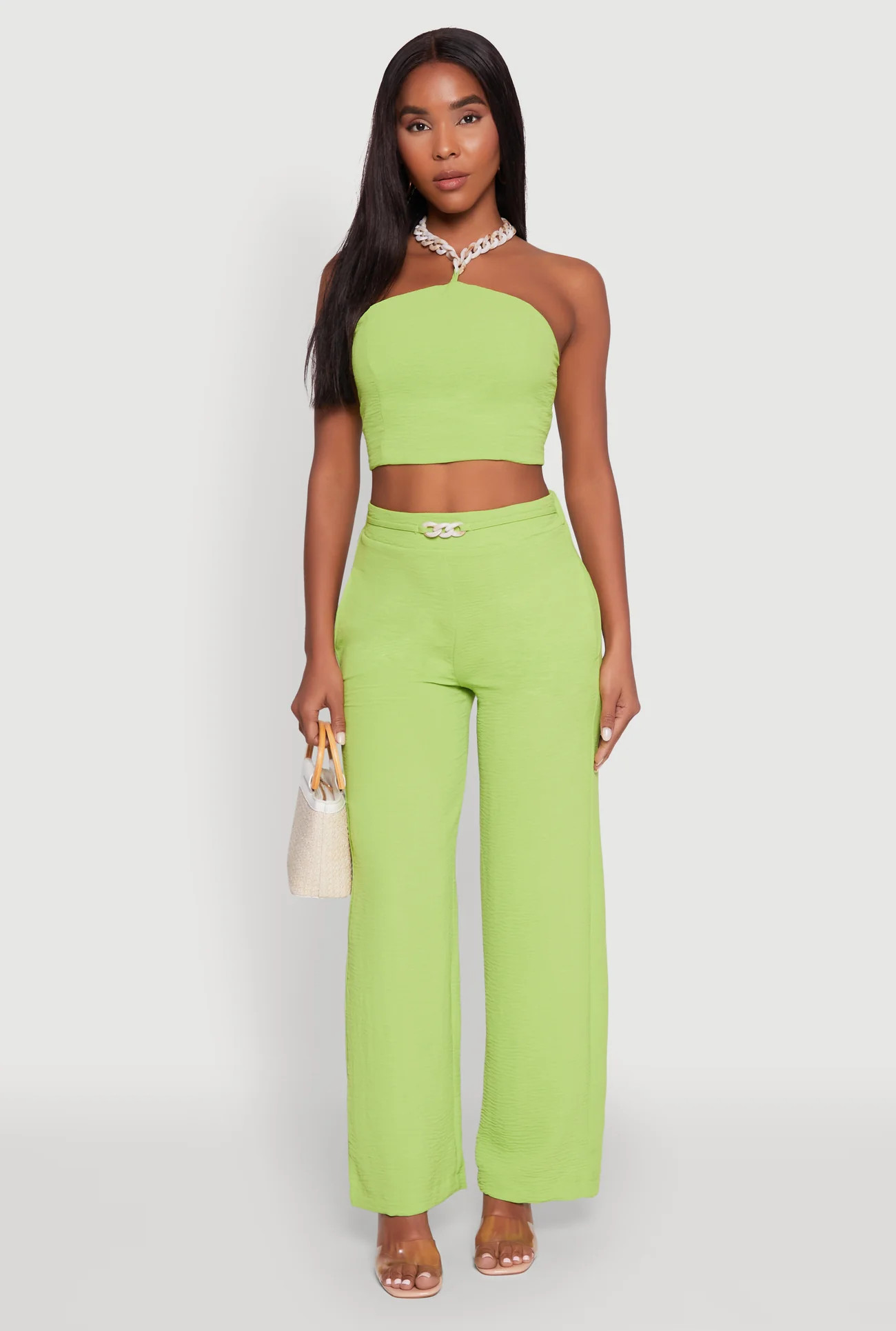 Airy Chain Belted Front Pants | Rainbow Shops