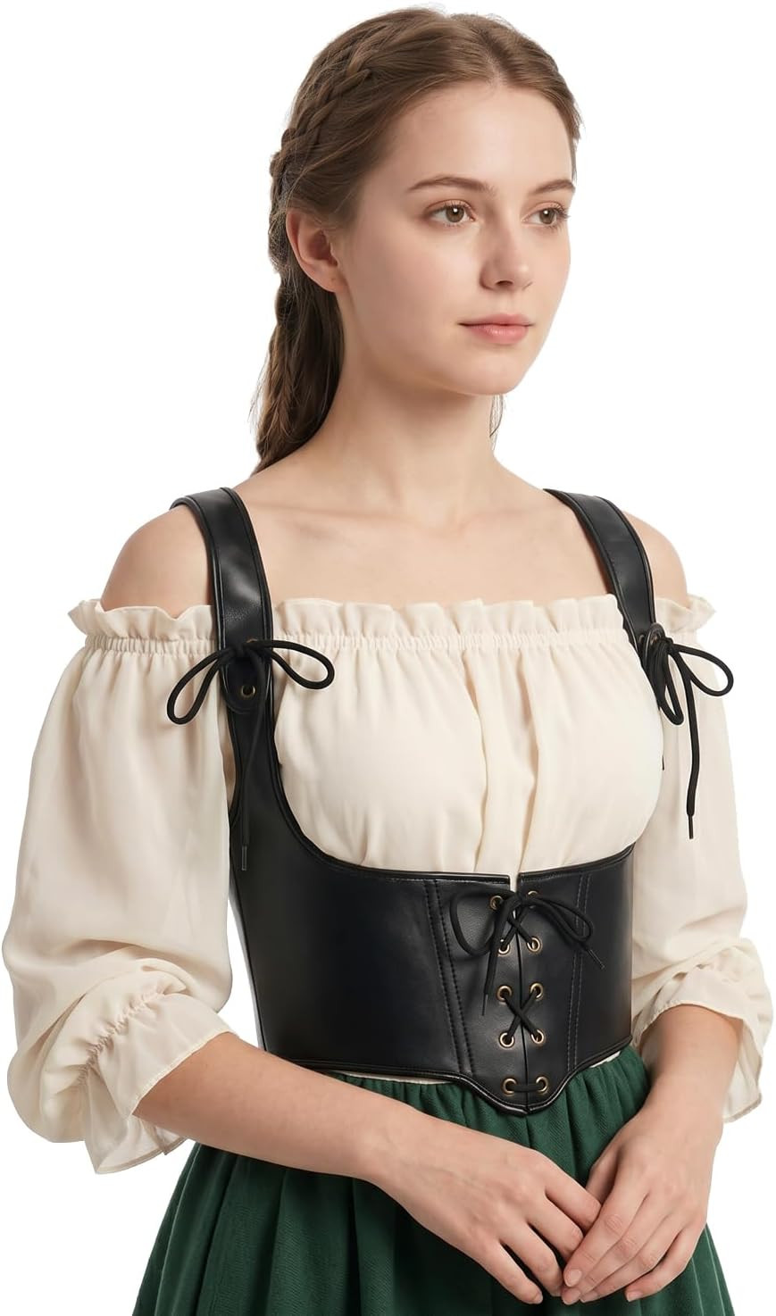 Black PU Leather Underbust Corset Belt Renaissance Waist Cincher | Amazon (US)