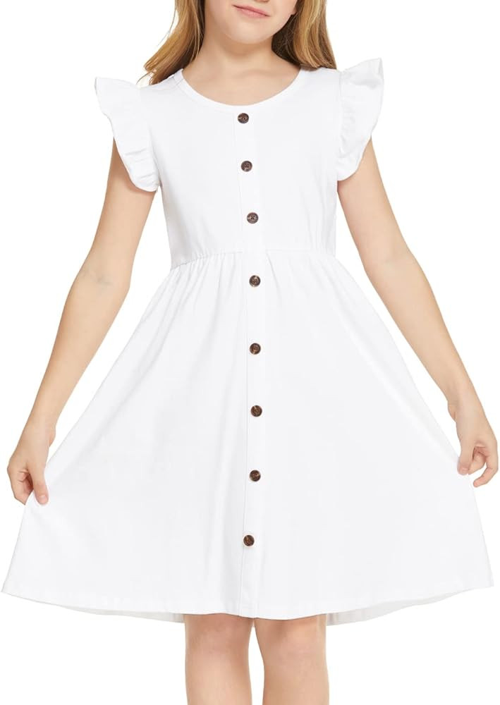 Arshiner Girls Dress Flutter Sleeve A-Line Button Down Sundress Casual Midi Dresses for 4-12 Year... | Amazon (US)