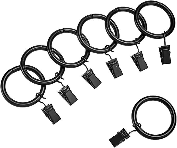 Amazon Basics Curtain Rod Clip Rings for 1" Rod, Set of 7, Black | Amazon (US)