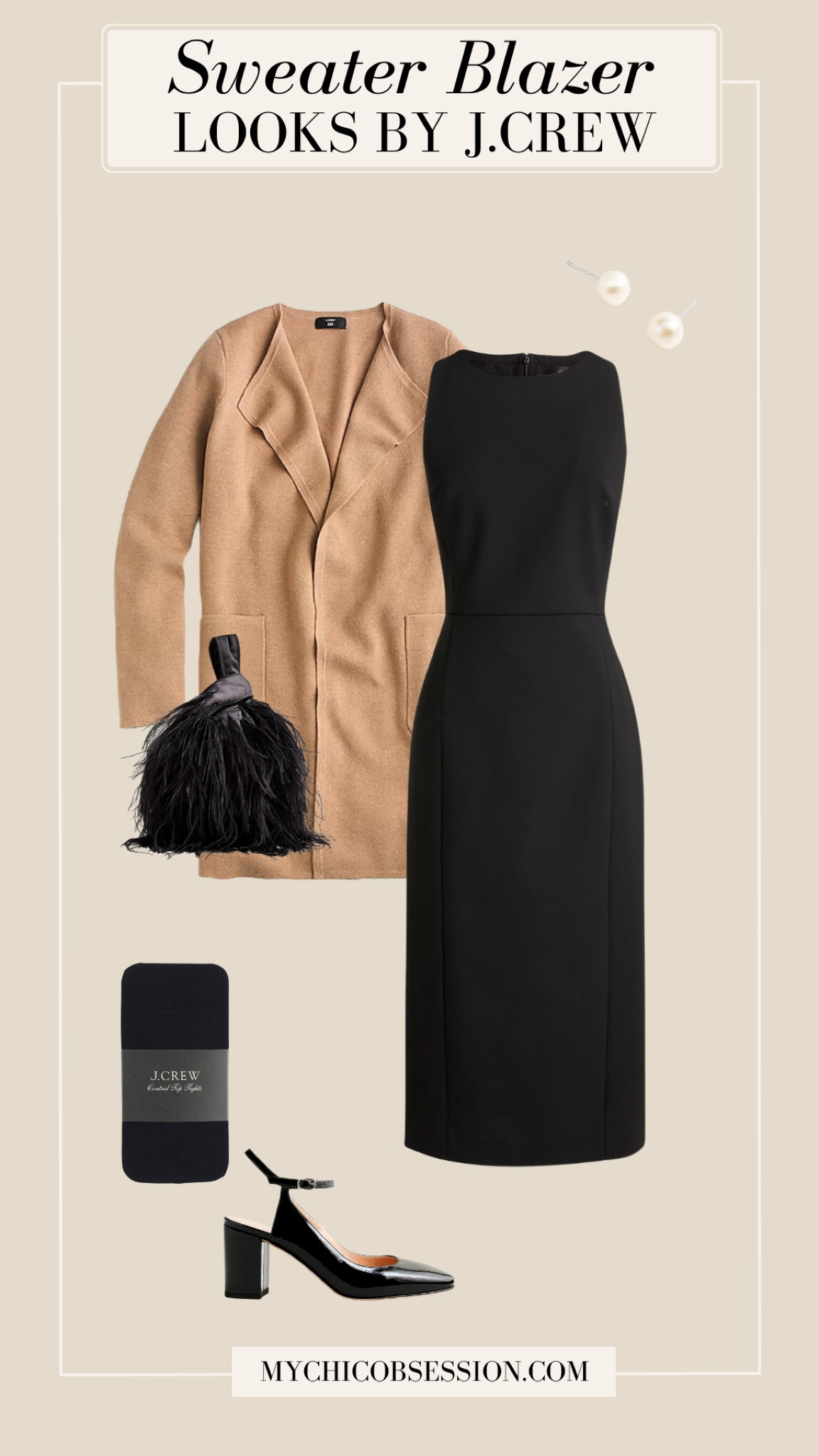 Elevate your date night look with a classic little black dress and the J.Crew sweater blazer. Add a feather bag, tights, black heels and pearl earrings to accessorize.

#LTKItBag #LTKSeasonal #LTKStyleTip