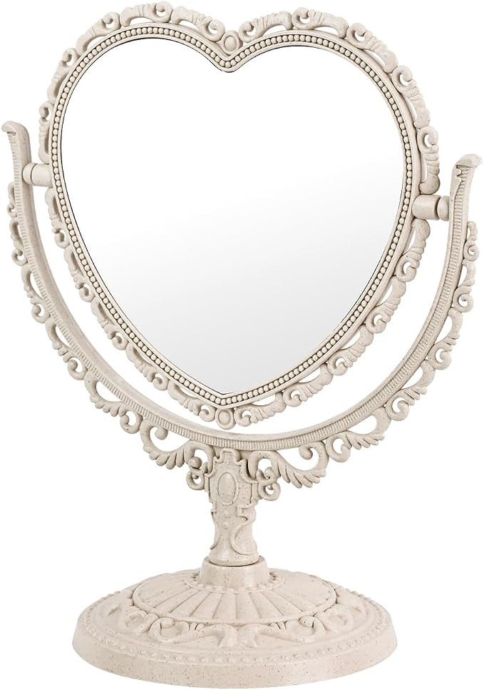 Heart Shaped Cute Vanity Princess Mirror for Desk,Double-Sided Rotatable Table with Stand Downtow... | Amazon (US)