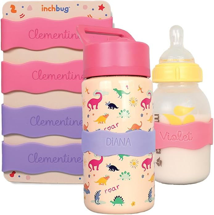 InchBug Orbit Labels Baby Bottle and Water Bottle Silicone Name Bands \u2013 Personalized Reusabl... | Amazon (US)
