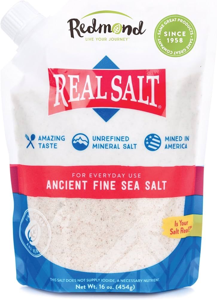 Redmond Real Salt - Ancient Fine Sea Salt, Unrefined Mineral Salt, 16 Ounce Pouch (2 Pack) | Amazon (US)