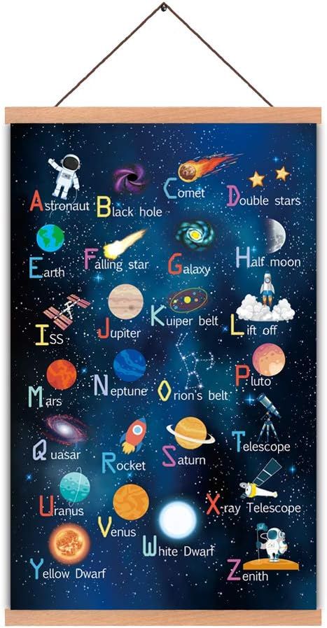 KAIRNE Outer Space Room Decor With Wood Magnetic Poster Hanger Framed ABC Alphabet Space Posters(... | Amazon (US)