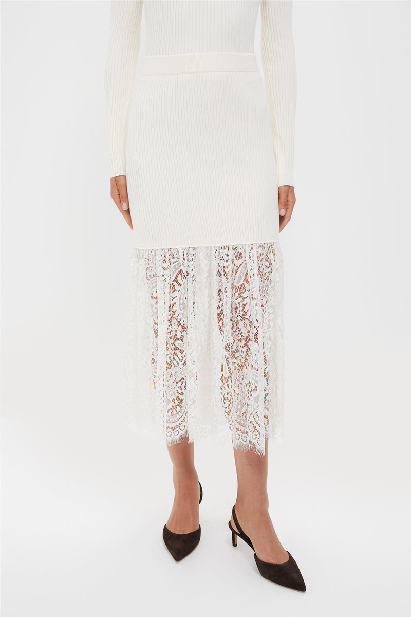 Cream Knit Kori Lace Midi Skirt | Tuckernuck (US)
