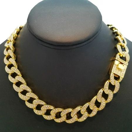 Hip Hop Quavo Full Iced Out 24"" Gold Tone Miami Cuban Link Choker Necklace | Walmart (US)