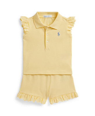 Polo Ralph Lauren Baby Girls' Eyelet Stretch Polo Shirt and Shorts, 2-Piece Set - Macy's | Macy's