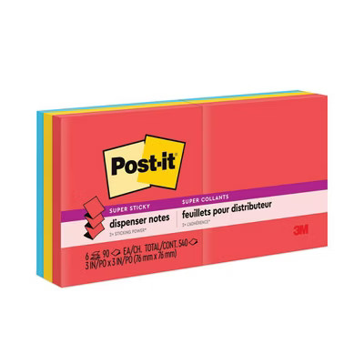 Post-it Dispenser Notes Super Sticky Pop-up 3 x 3 Note Refill, 3" x 3", Playful Primaries Collection Colors, 90 Sheets/Pad, 6 Pads/Pack | Target