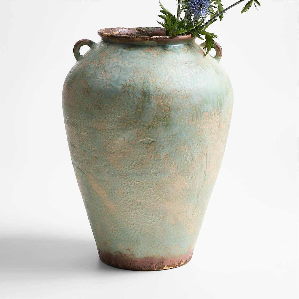 Pompeii 16" Rustic Green Ceramic Vase + Reviews | Crate & Barrel | Crate & Barrel