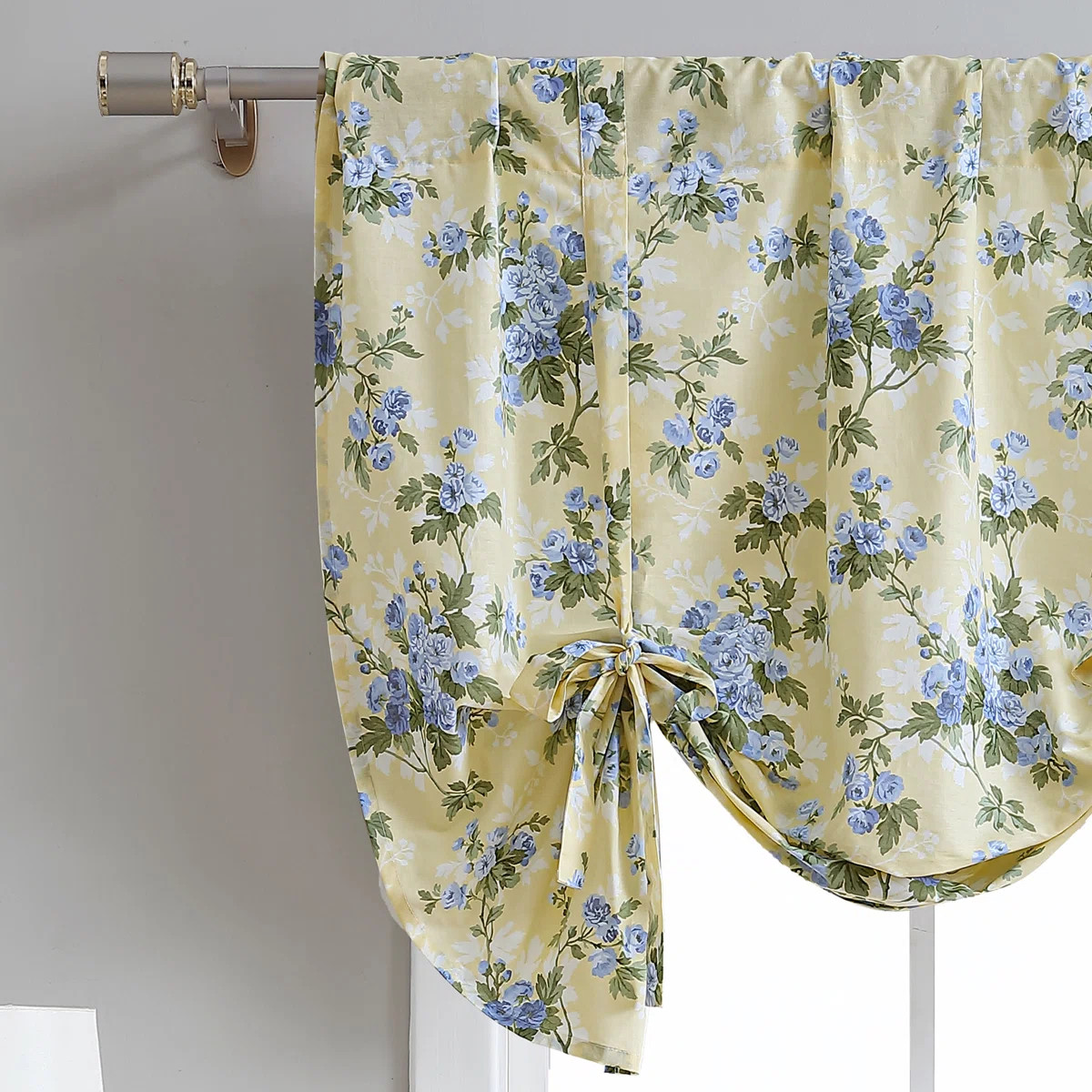 Laura Ashley Cassidy Yellow Floral 100% Cotton Tie Window Valance | Wayfair North America